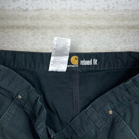 Vintage 90s Carhartt Carpenter Pants 38x32 Baggy Wide Leg Fit Black Double Knees - Picture 5 of 12